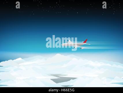 Vector illustration of passenger plane and clouds in cartoon style ...