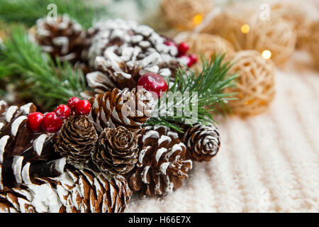 Festive decorative Christmas cones wreath Stock Photo