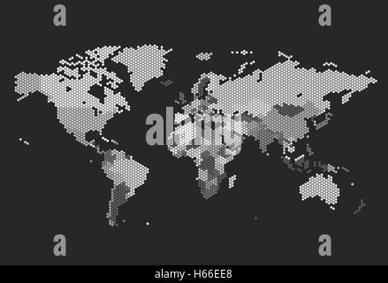 Dotted World map of hexagonal dots on white background Stock Photo - Alamy
