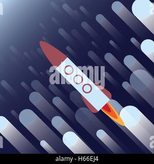 Rocket Ship Flying Through Hyper Space - Vector Illustration Stock Vector