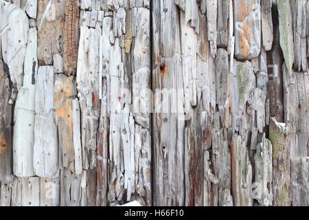Driftwood pieced together forming a surface with interesting wooden texture Stock Photo