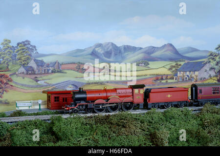 harry potter hogwarts castle express train model electric locomotive diorama Stock Photo