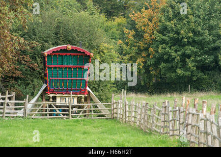 Reading style Gypsy caravan at Weald and Downland open air museum, Singleton, Sussex, England Stock Photo