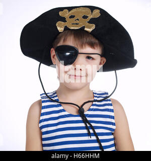 little boy in pirate costume on white Stock Photo