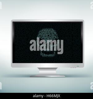 white monitor with skull code Stock Vector