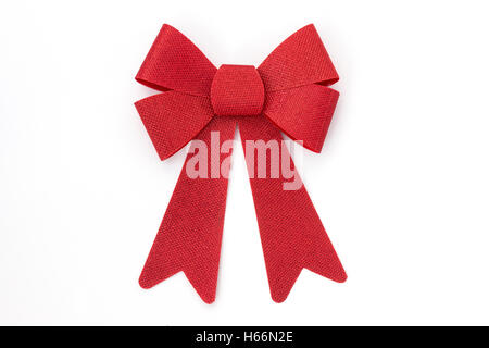 Shiny red Christmas holiday bow isolated on white background, graphic resource Stock Photo