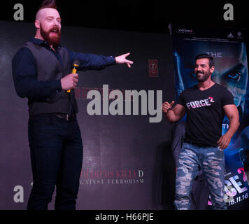 Professional wrestler Sheamus & bollywood actor John Abraham Stock Photo