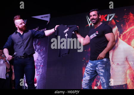 Professional wrestler Sheamus & bollywood actor John Abraham Stock Photo