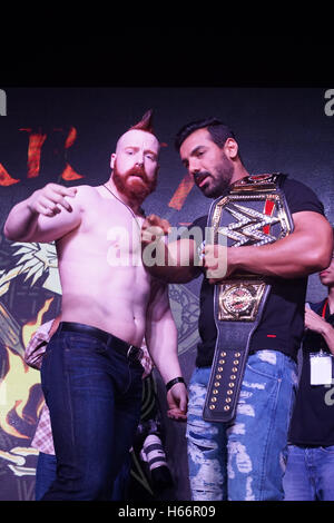 Professional wrestler Sheamus & bollywood actor John Abraham Stock Photo