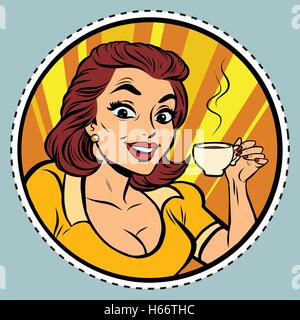 Comic young beautiful woman drinking coffee Stock Vector