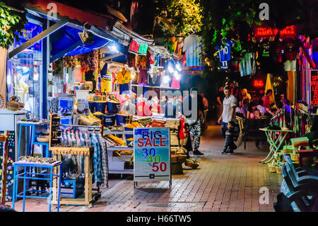 Shops  and restaurants in Fethiye Market, Turkey. Stock Photo