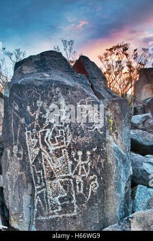 Jornada Mogollon style rock art at Three Rivers Petroglyph Site,  Chihuahuan Desert near Sierra Blanca, New Mexico, USA Stock Photo