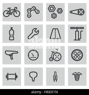 Vector black line bicycle icons set on grey background Stock Vector