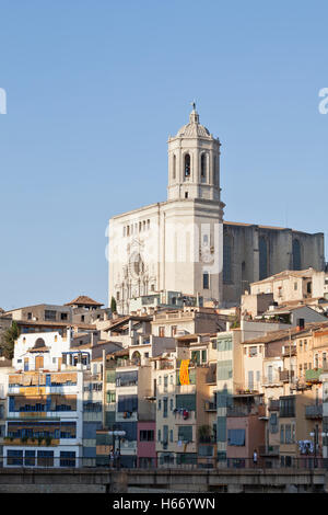 View of Girona old town and cathedral, Catalonia, Spain. Stock Photo