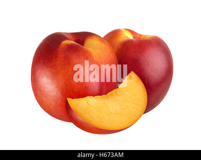 Ripe juicy nectarines isolated on white background Stock Photo