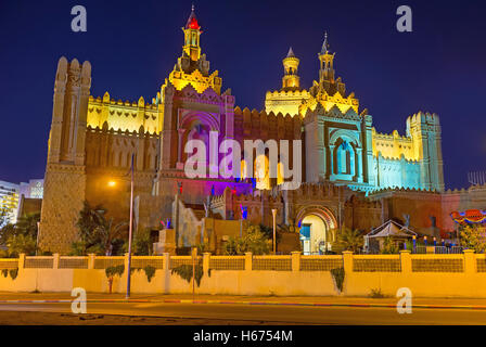 The Biblical amusement park Kings City in the evening lights, Eilat. Stock Photo