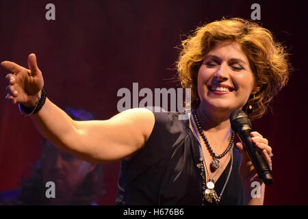 Sissel Kyrkjebø singing 'Songs of Love' 2016 in Louis De Geer concert hall in Norrköping Sweden Stock Photo