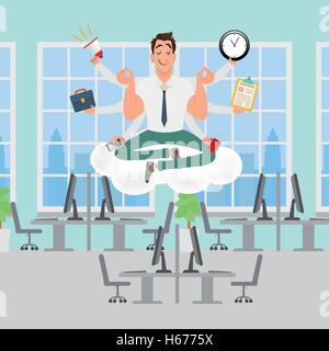 Businessman meditating in the office Stock Vector