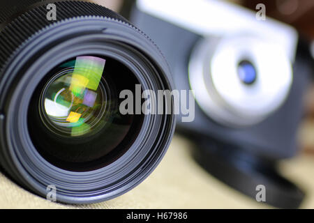 Lens flare retro camera Stock Photo