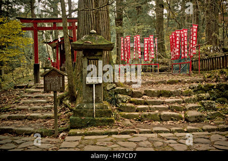 Stone path to a Takinoo Shinto shrine Stock Photo