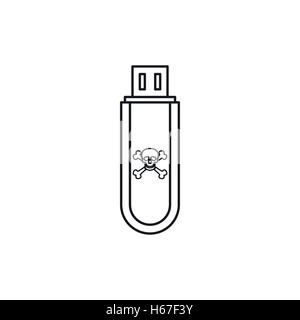 Infected USB flash drive icon, outline style Stock Vector
