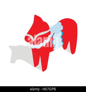 Red wooden horse, icon in isometric 3d style Stock Vector
