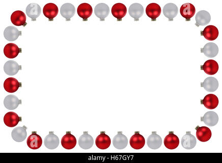 Christmas balls baubles red silver frame copyspace copy space isolated on a white background Stock Photo