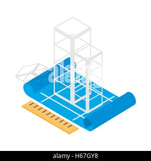 Building construction plan icon isometric 3d style Stock Vector