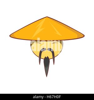 Man in chinese conical hat icon, cartoon style Stock Vector