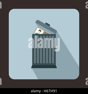 Resume thrown away in the trash can icon Stock Vector