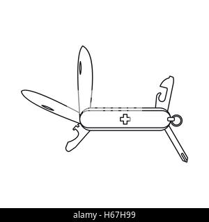 Swiss multipurpose knife icon, outline style Stock Vector