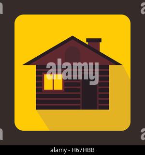 Wooden log house icon, flat style Stock Vector