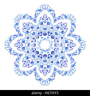 Blue floral snowflake mandala illustration on isolated background Stock Vector