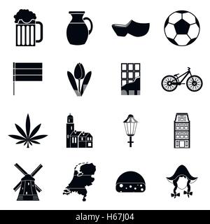 Netherlands icons set, simple style Stock Vector