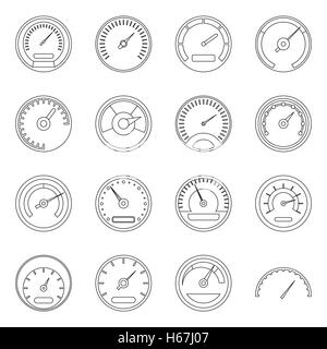 Speedometer icons set, outline style Stock Vector