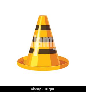 Yellow and black traffic cone icon, cartoon style Stock Vector
