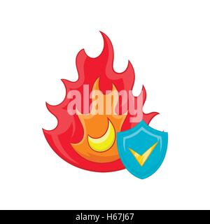 Fire and sky blue shield with tick icon Stock Vector