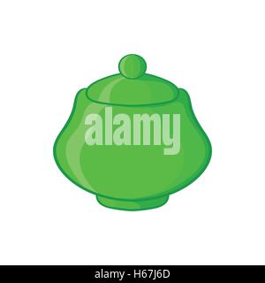 Green ceramic sugar bowl icon, cartoon style Stock Vector