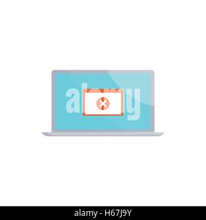 Error sign on a laptop icon, cartoon style Stock Vector