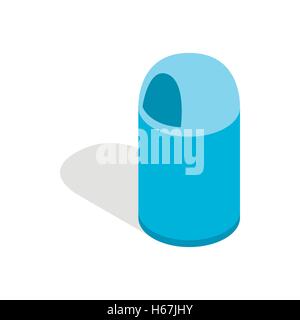 Blue trash can with lid icon, isometric 3d style Stock Vector