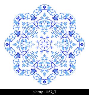 Blue floral snowflake mandala illustration on isolated background Stock Vector