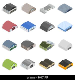 Hangar Icons set, isometrc 3d style Stock Vector