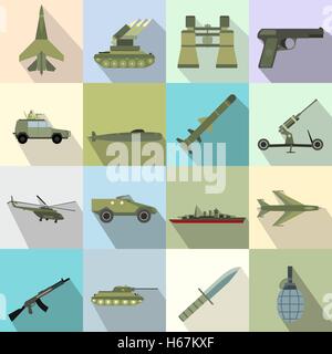 16 weapon flat icons set Stock Vector