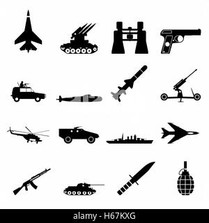 16 weapon simple icons set Stock Vector
