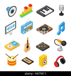 Music isometric 3d icons Stock Vector