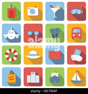 Travel flat icons set Stock Vector