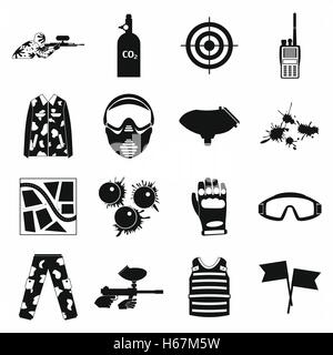 Paintball game simple icons set Stock Vector