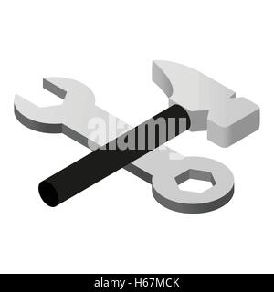 Wrench and hammer isometric 3d icon Stock Vector