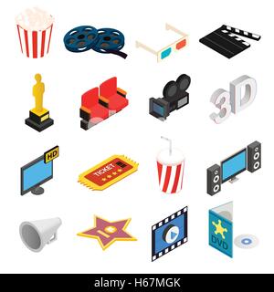 Cinema isometric 3d icons set Stock Vector