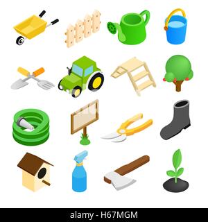 Garden isometric 3d icons set Stock Vector